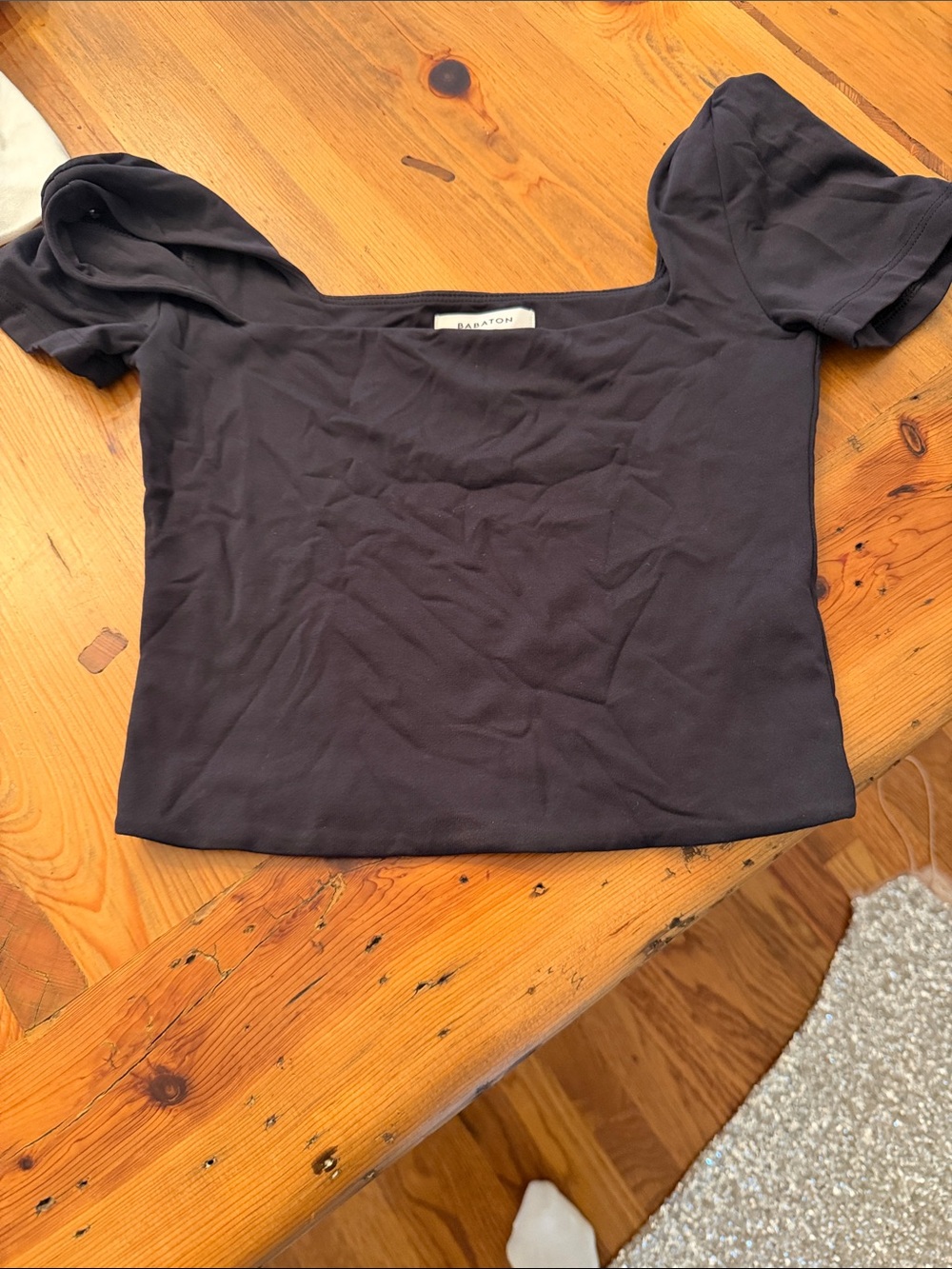 Square Neck Short Sleeve Top - Black